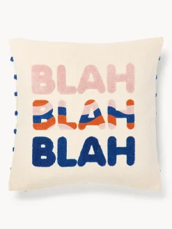 Copricuscino reversibile con scritta ricamata Blah Blah