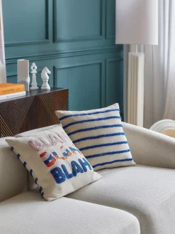 Copricuscino reversibile con scritta ricamata Blah Blah