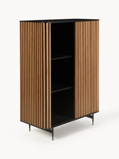 Credenza alta con anta scorrevole e frontale scanalato Linea