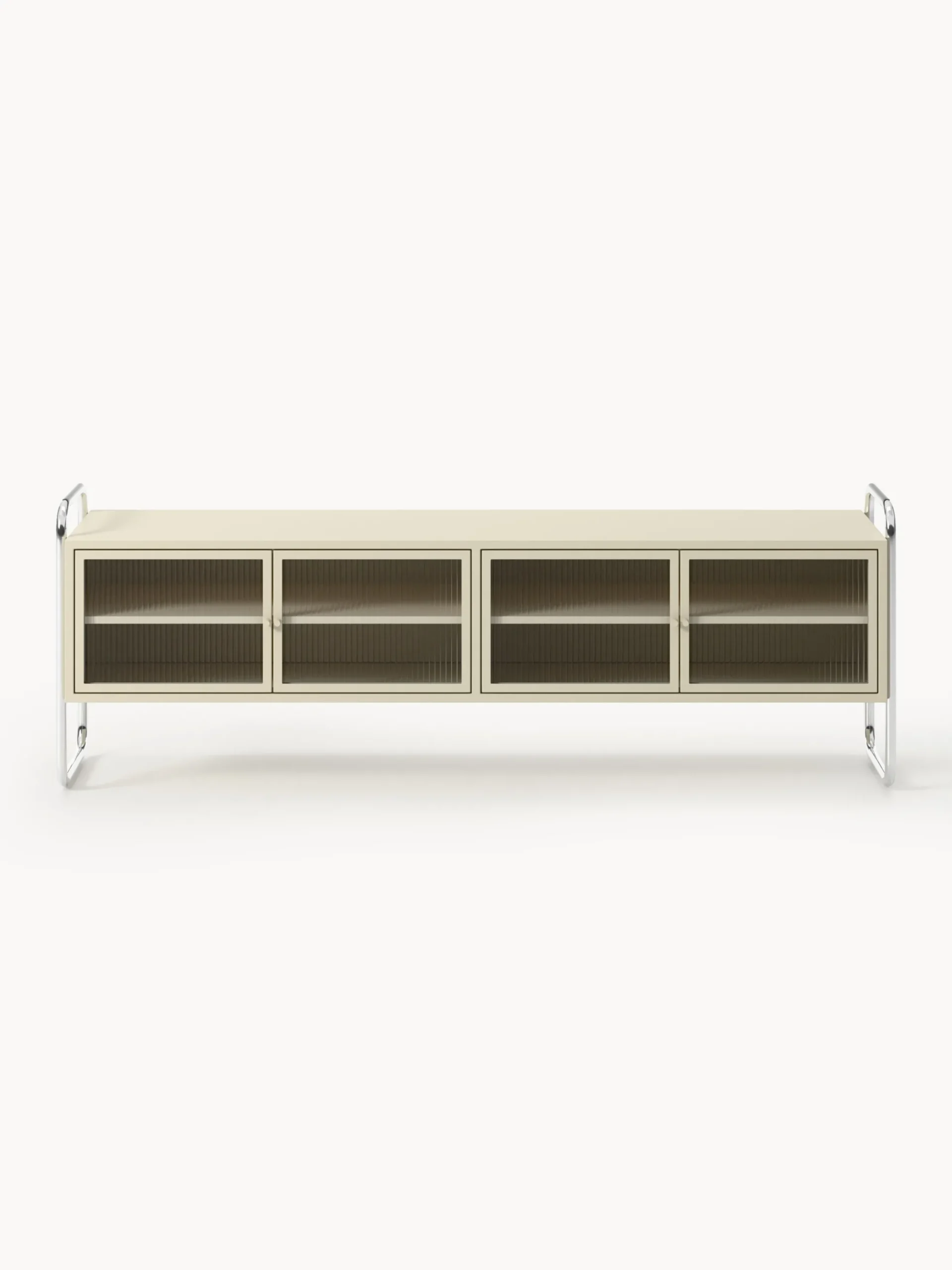 Credenza bassa in metallo con frontale in vetro Robyn