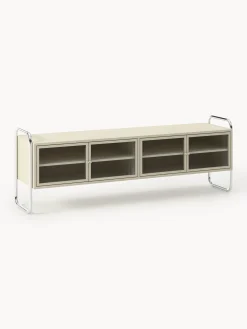 Credenza bassa in metallo con frontale in vetro Robyn