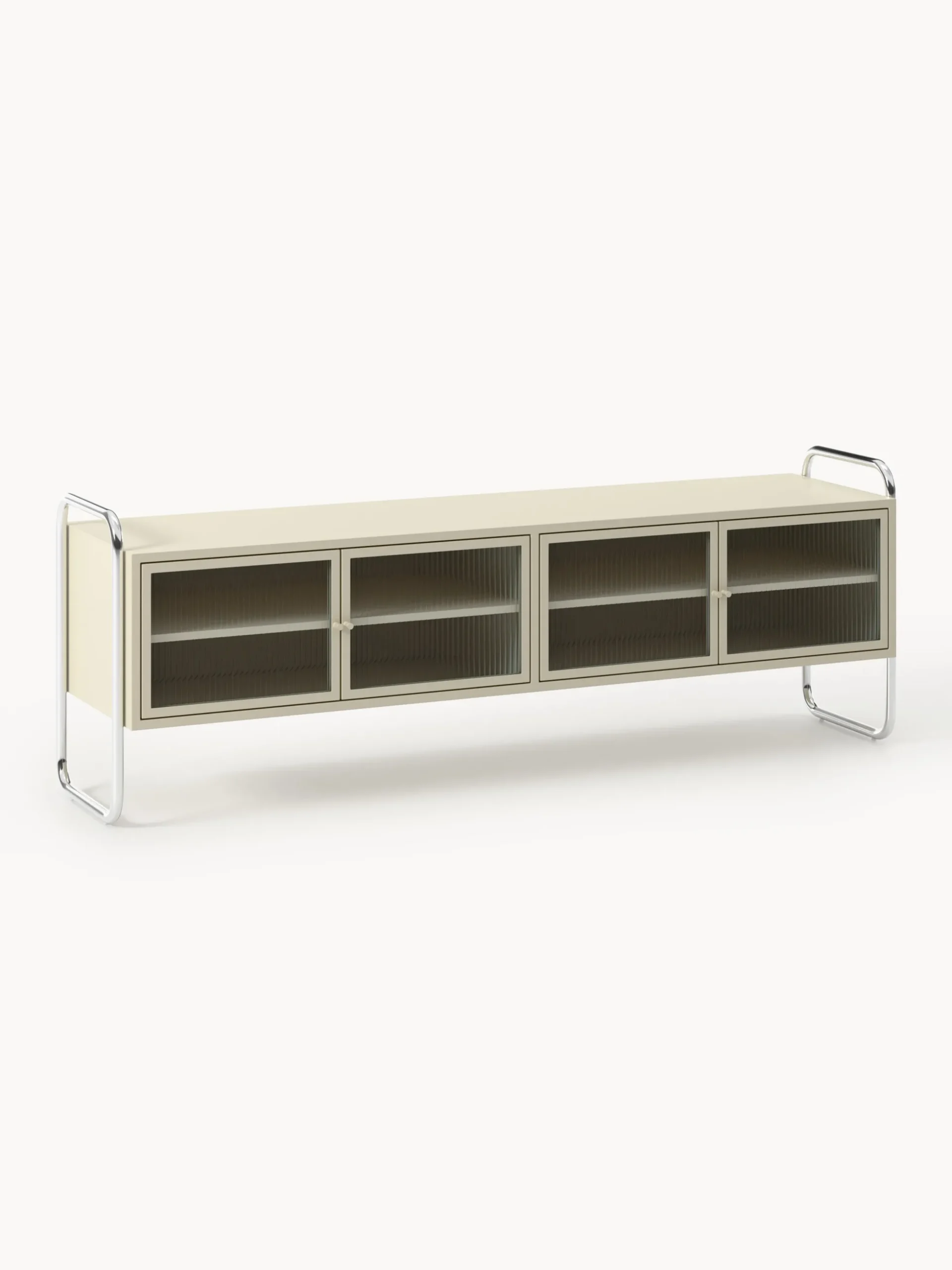 Credenza bassa in metallo con frontale in vetro Robyn