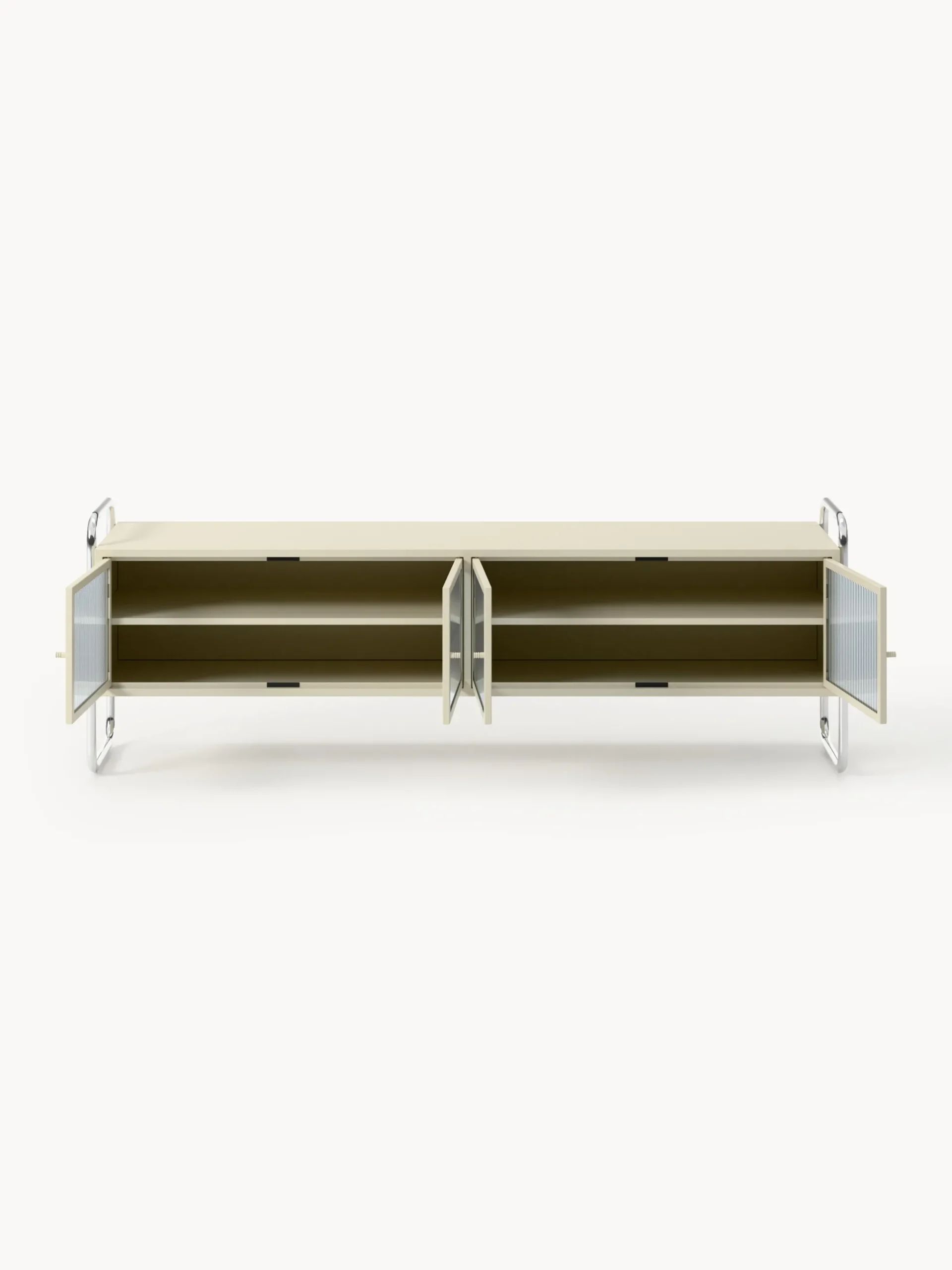 Credenza bassa in metallo con frontale in vetro Robyn