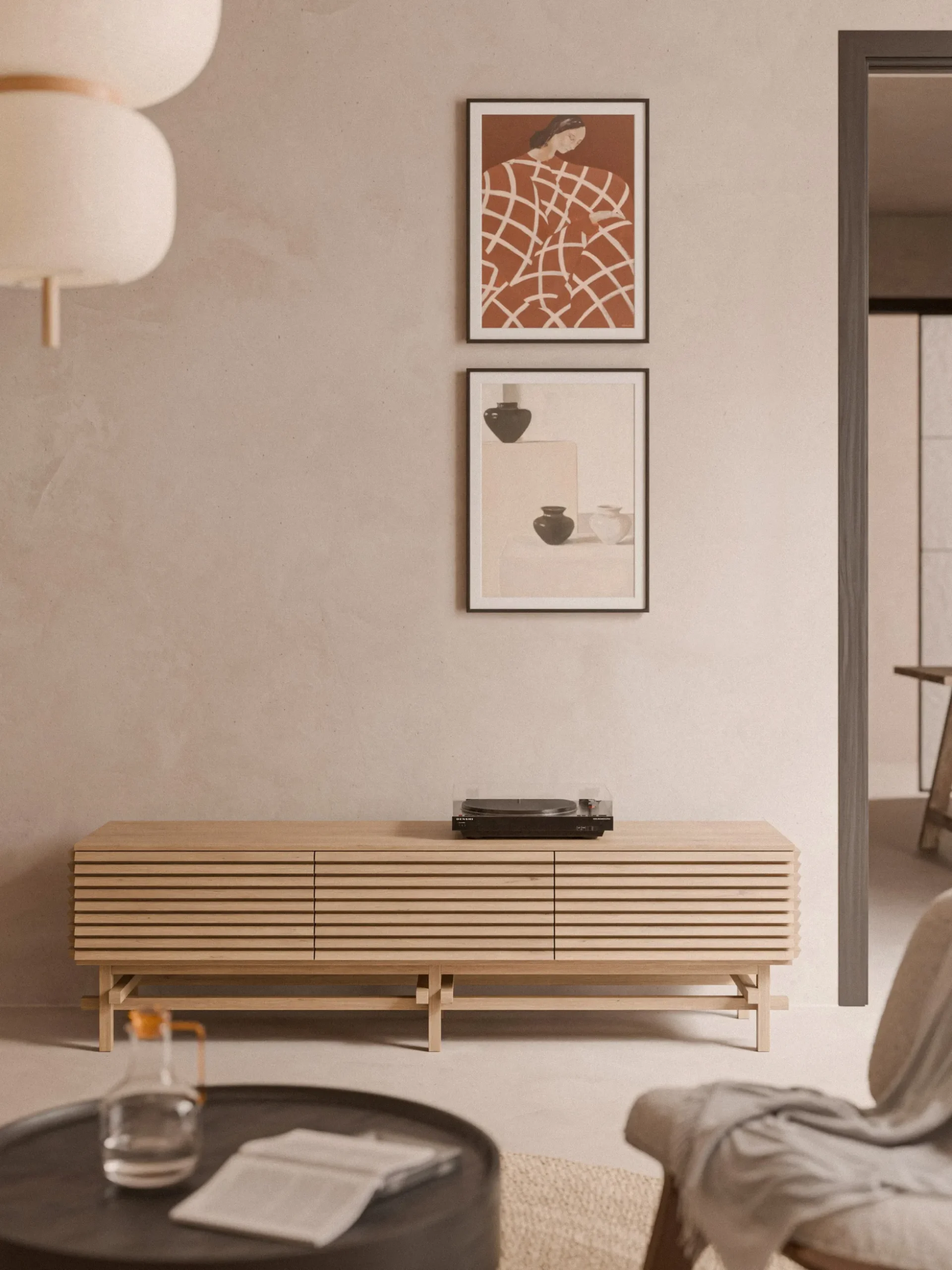 Credenza bassa piccola in legno di quercia Pierce