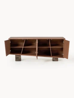 Credenza in legno con gambe in marmo Emperador Tundra