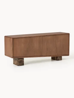 Credenza in legno con gambe in marmo Emperador Tundra