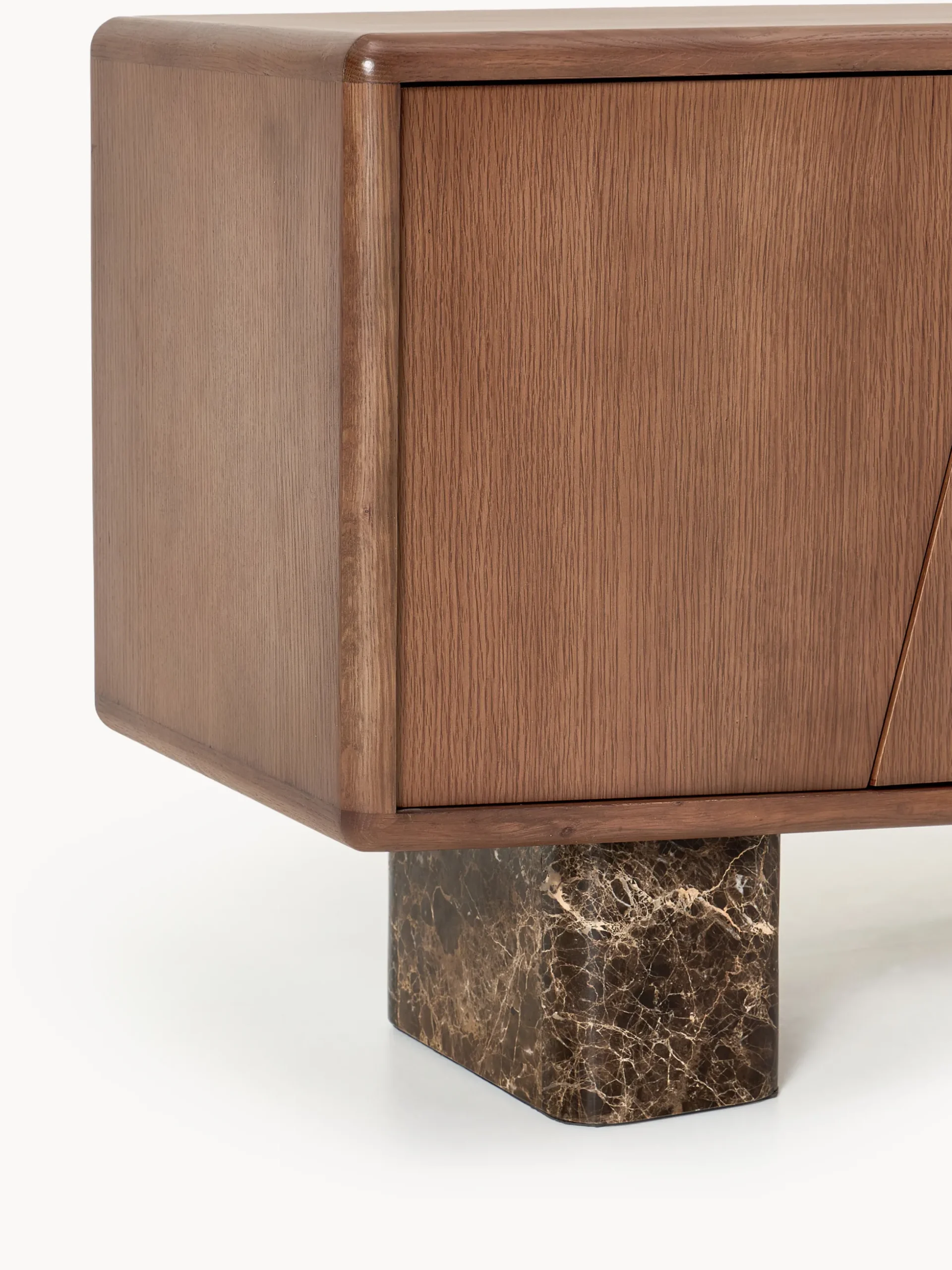 Credenza in legno con gambe in marmo Emperador Tundra