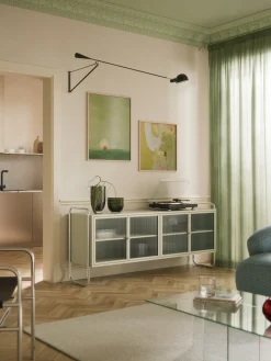 Credenza in metallo con frontale in vetro Robyn