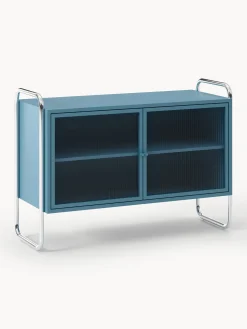 Credenza in metallo con frontale in vetro Robyn