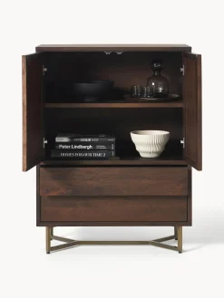 Credenza alta in legno di mango con motivo spina di pesce Luca