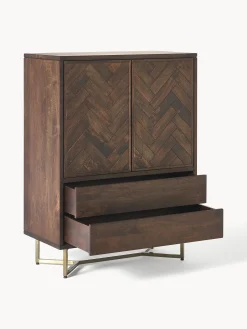 Credenza alta in legno di mango con motivo spina di pesce Luca