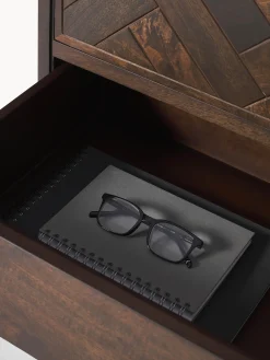 Credenza alta in legno di mango con motivo spina di pesce Luca
