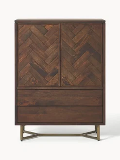 Credenza alta in legno di mango con motivo spina di pesce Luca
