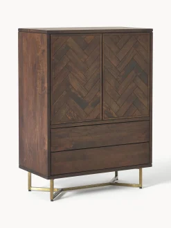 Credenza alta in legno di mango con motivo spina di pesce Luca