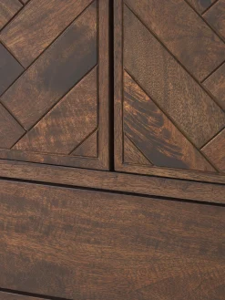 Credenza alta in legno di mango con motivo spina di pesce Luca
