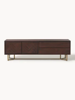 Credenza bassa in legno di mango con motivo a spina di pesce Luca