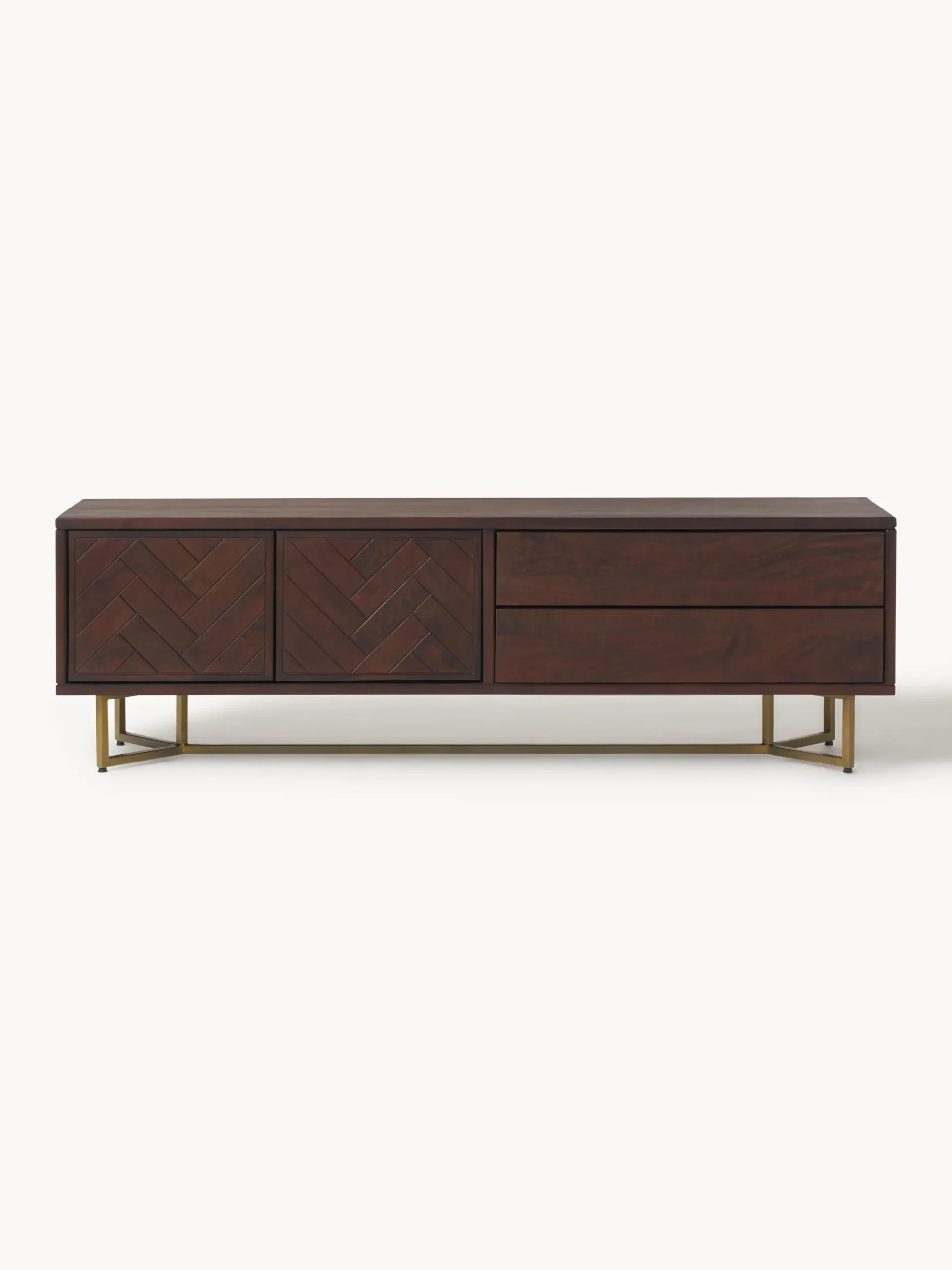 Credenza bassa in legno di mango con motivo a spina di pesce Luca