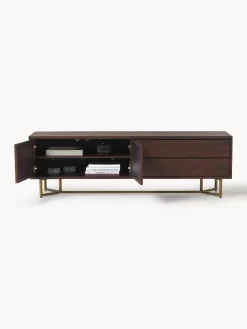 Credenza bassa in legno di mango con motivo a spina di pesce Luca