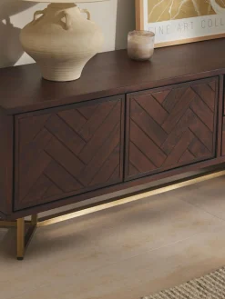 Credenza bassa in legno di mango con motivo a spina di pesce Luca