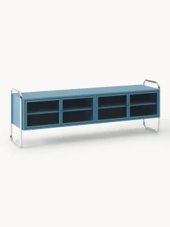 Credenza bassa in metallo con frontale in vetro Robyn