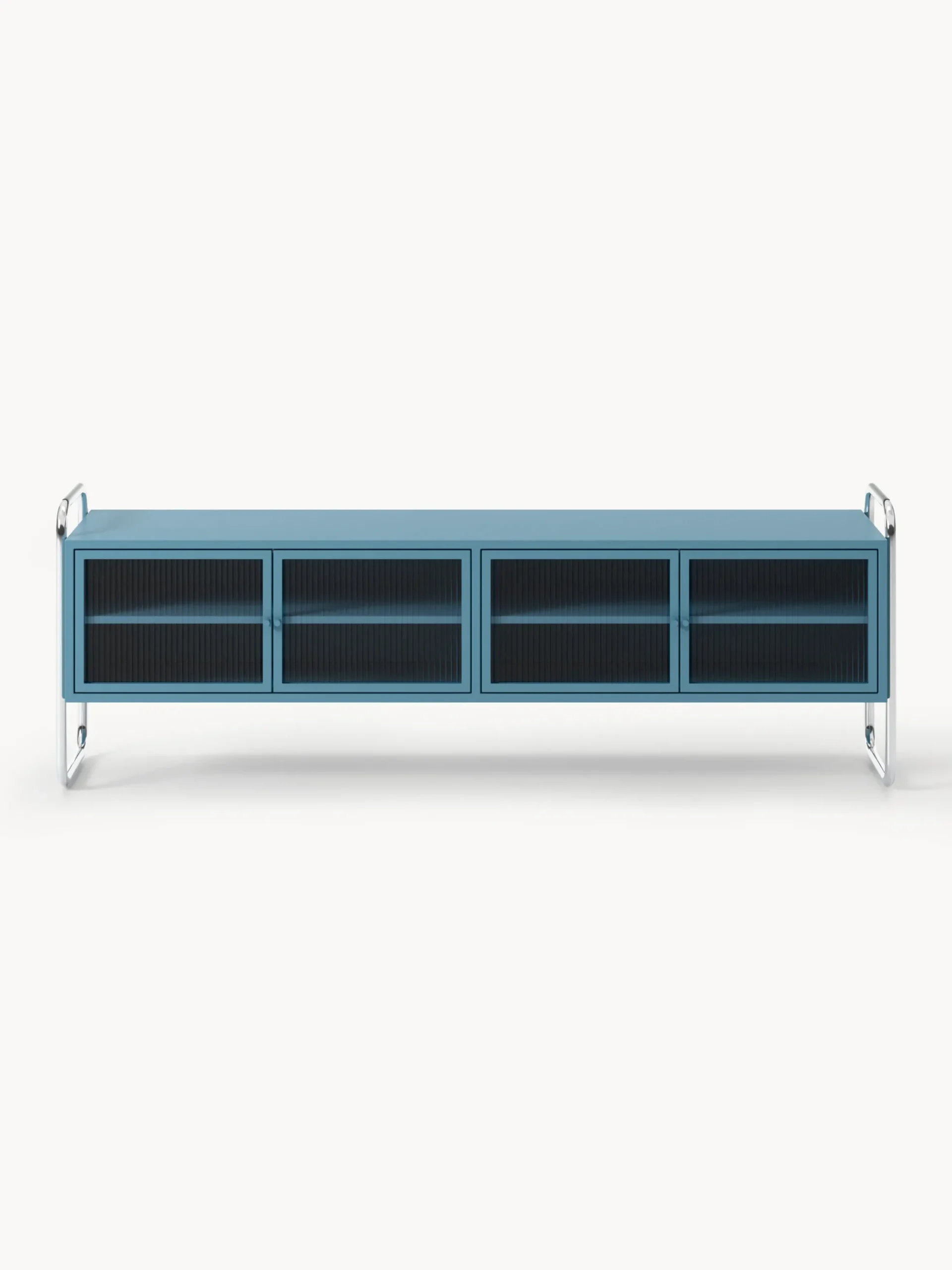 Credenza bassa in metallo con frontale in vetro Robyn