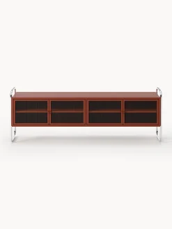 Credenza bassa in metallo con frontale in vetro Robyn