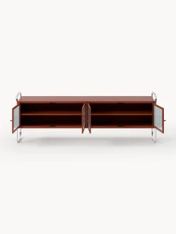 Credenza bassa in metallo con frontale in vetro Robyn