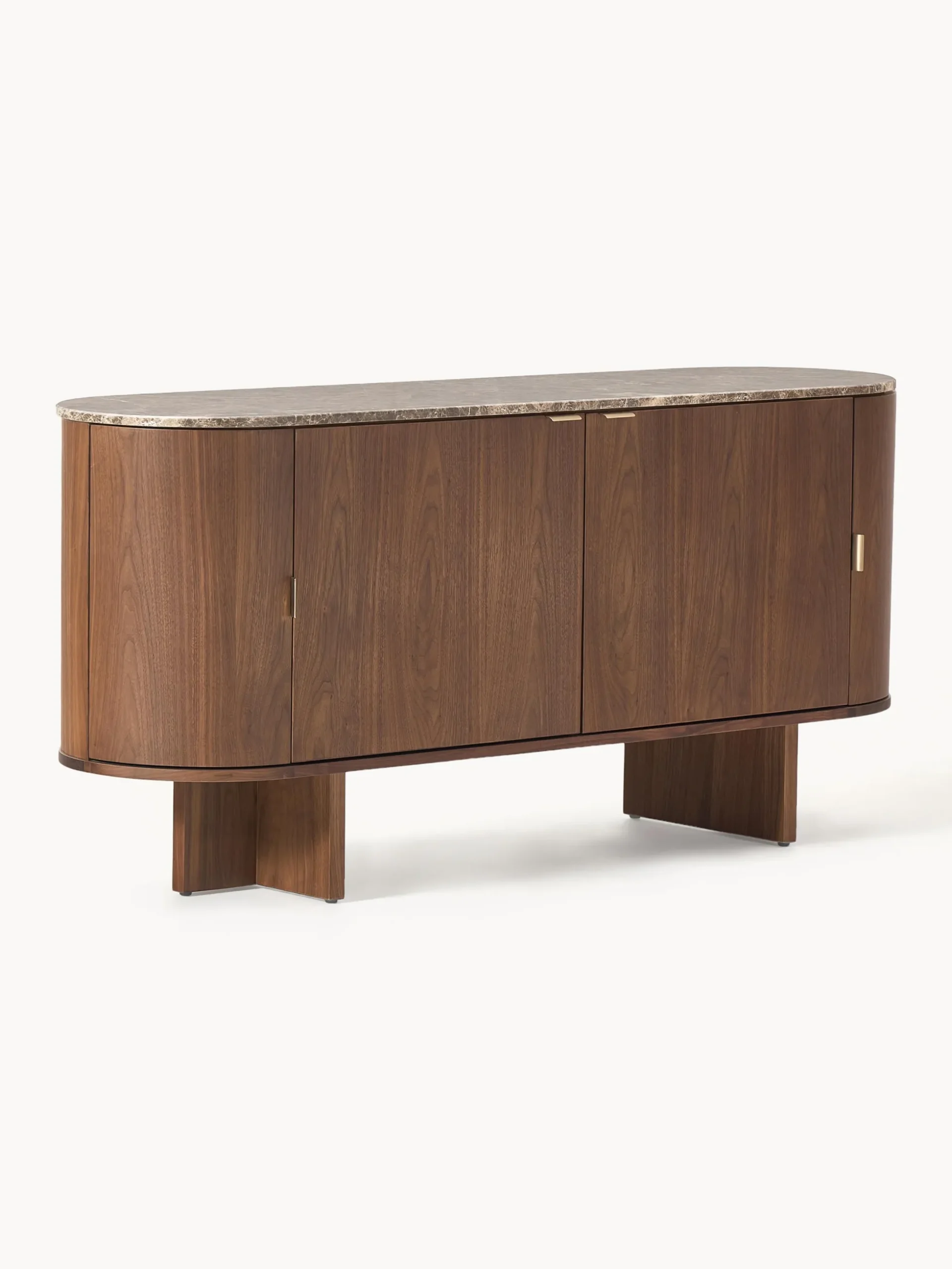 Credenza in legno con angoli arrotondati e piano in marmo Zumi