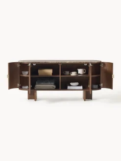 Credenza in legno con angoli arrotondati e piano in marmo Zumi