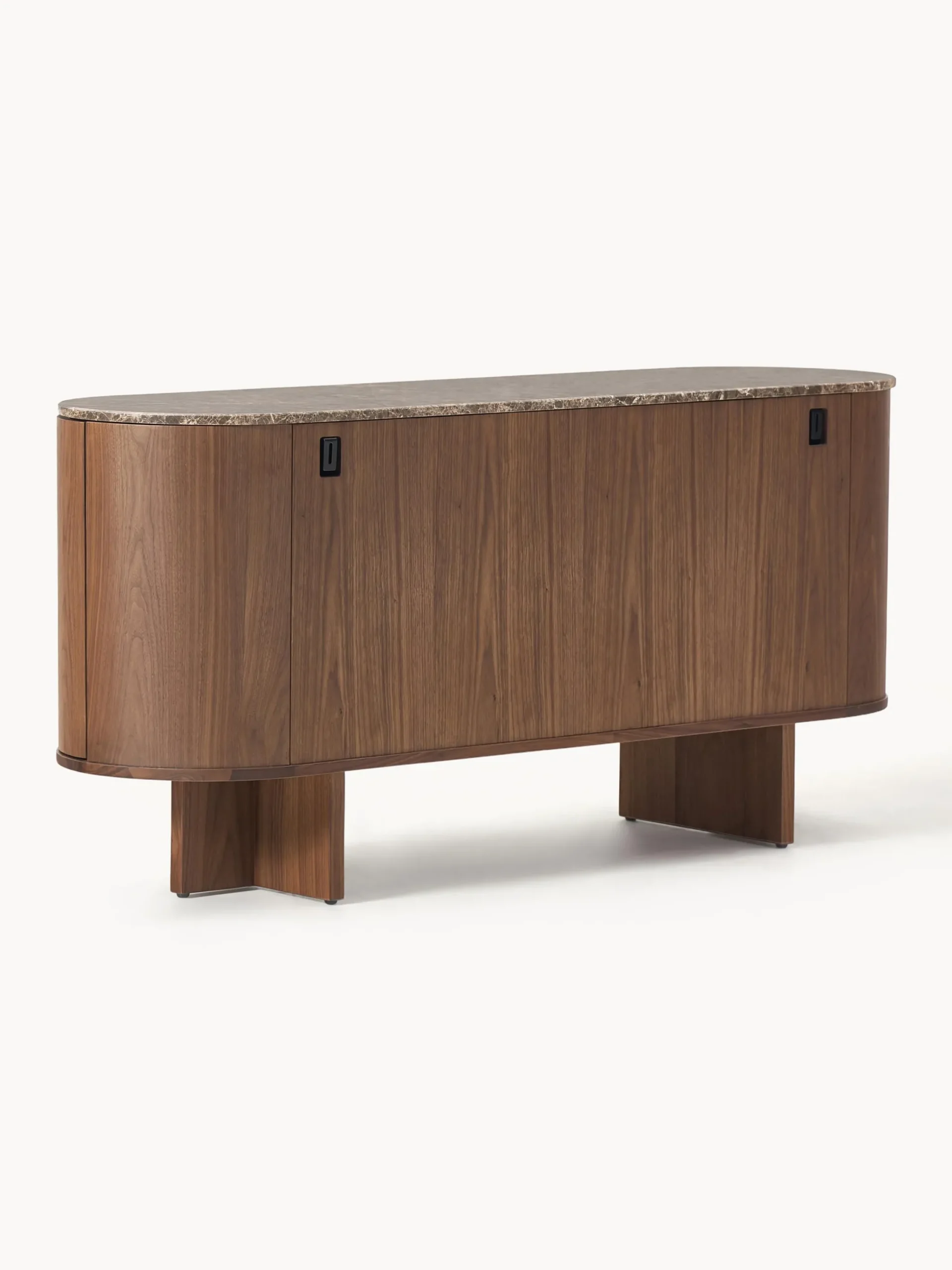 Credenza in legno con angoli arrotondati e piano in marmo Zumi