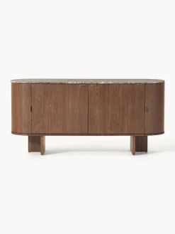 Credenza in legno con angoli arrotondati e piano in marmo Zumi