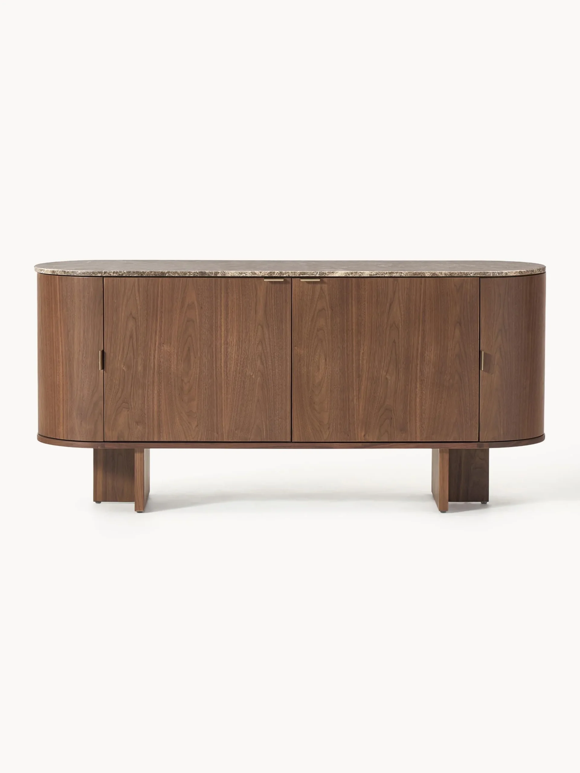 Credenza in legno con angoli arrotondati e piano in marmo Zumi