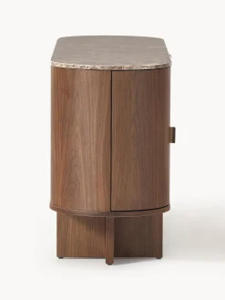 Credenza in legno con angoli arrotondati e piano in marmo Zumi