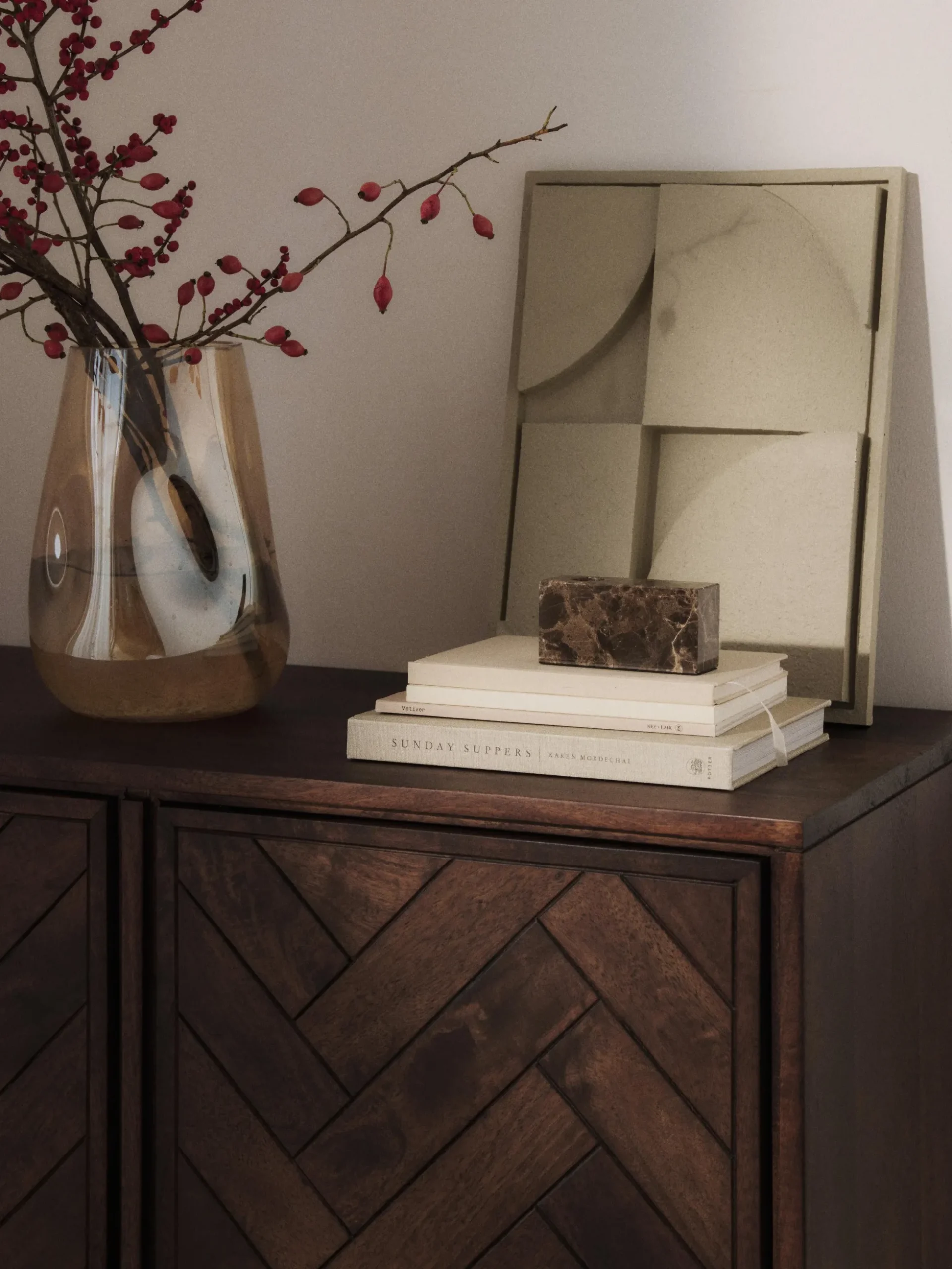 Credenza in legno di mango con motivo spina di pesce Luca