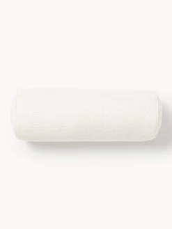 Cuscino rullo in bouclé con bordino Aya
