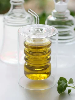 Distributore aceto e olio in vetro borosilicato fatto a mano Rings alt. 16 cm