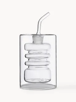 Distributore aceto e olio in vetro borosilicato fatto a mano Rings alt. 16 cm