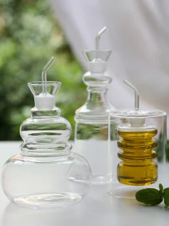 Distributore aceto e olio in vetro borosilicato fatto a mano Rings alt. 16 cm