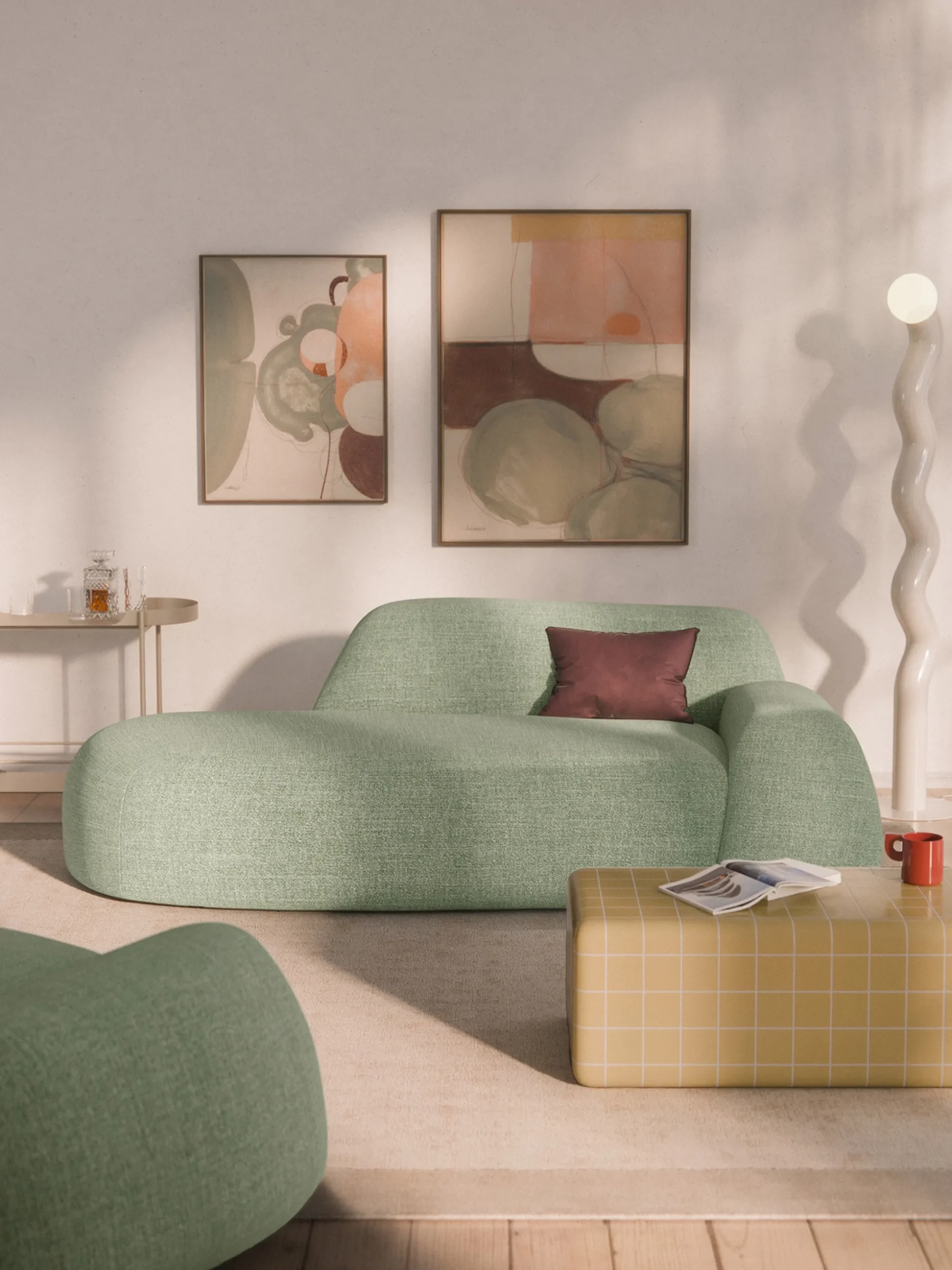 Divano 2 posti in bouclé con chaise longue Wolke