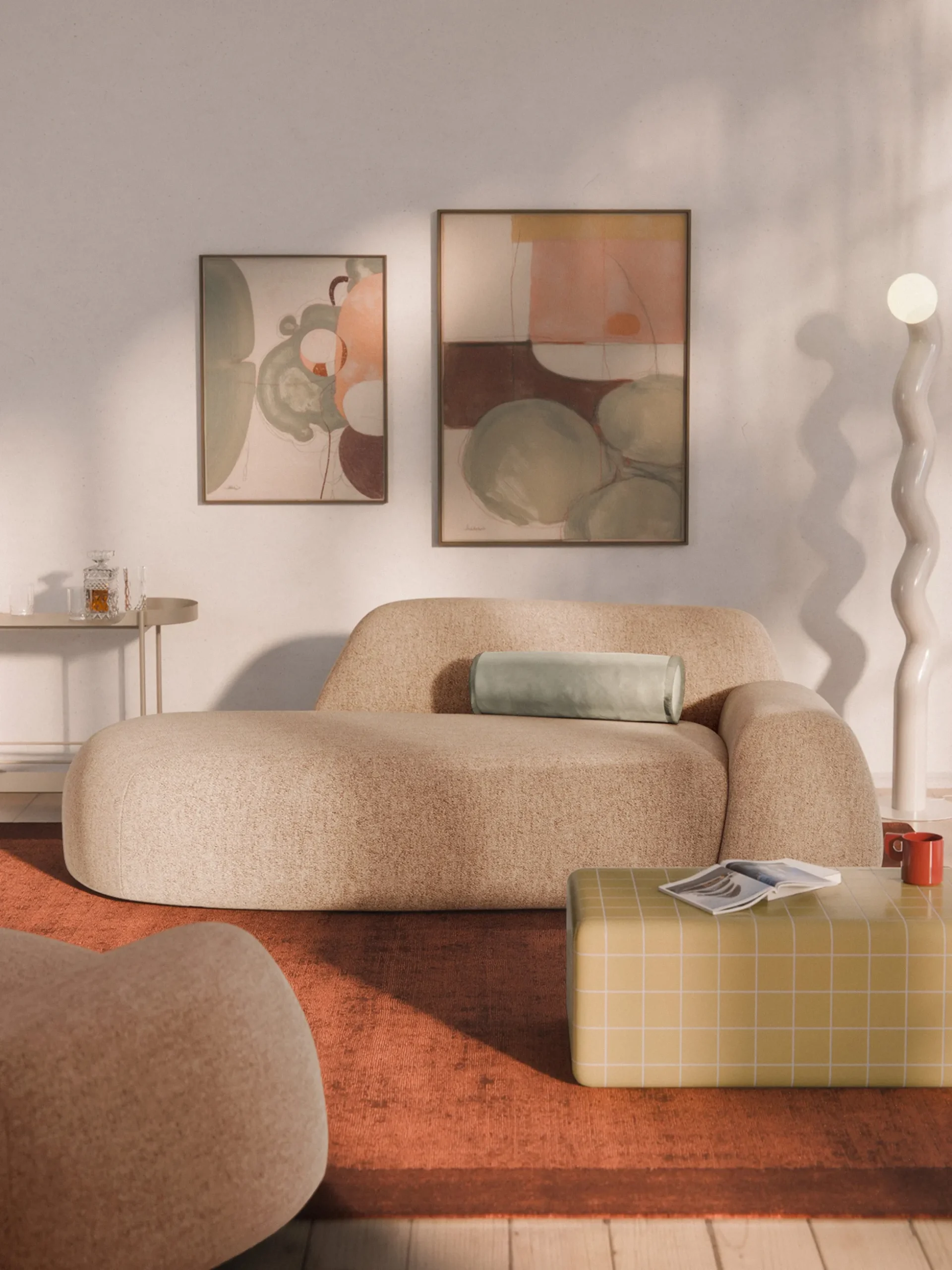 Divano 2 posti in bouclé con chaise longue Wolke