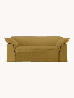 Divano 3 posti in lino color ocra bruciata Nomad, 204 cm