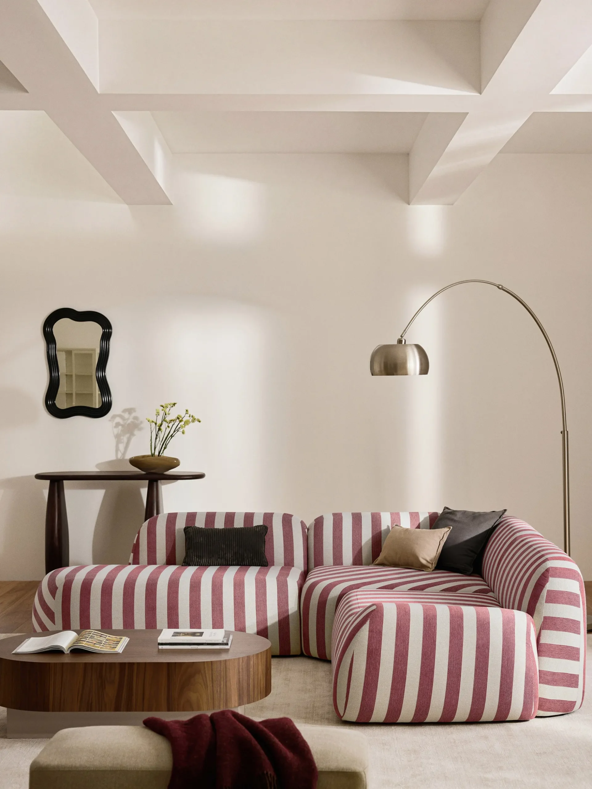 Divano angolare componibile 4 posti a righe con chaise longue Wolke