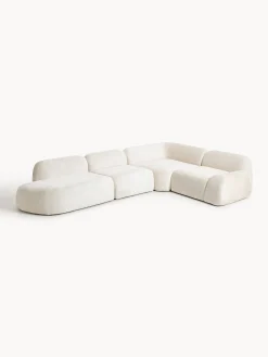 Divano angolare componibile 4 posti con chaise longue in teddy bouclé Wolke