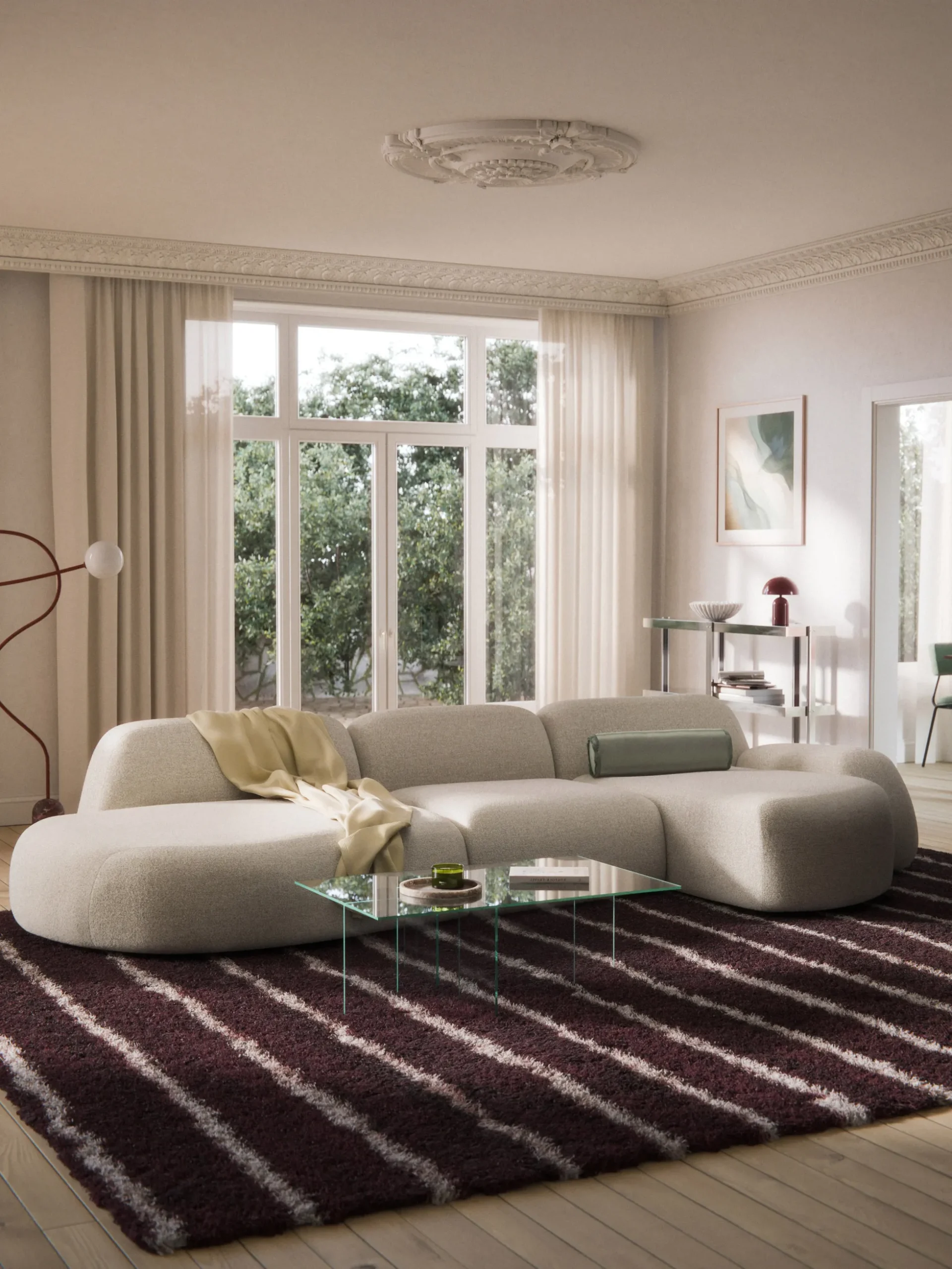 Divano angolare componibile 4 posti in bouclé con chaise longue Wolke
