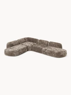 Divano angolare componibile 4 posti in teddy bouclé con chaise longue Wolke