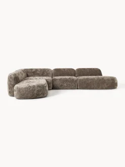 Divano angolare componibile 4 posti in teddy bouclé con chaise longue Wolke