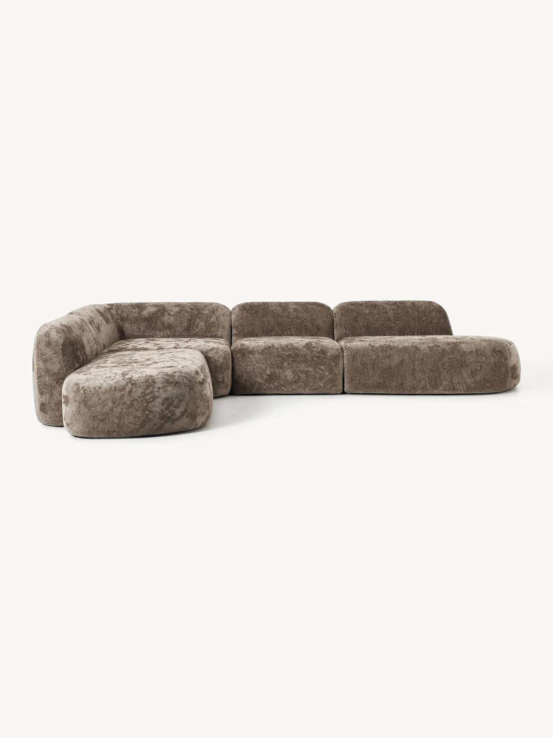 Divano angolare componibile 4 posti in teddy bouclé con chaise longue Wolke