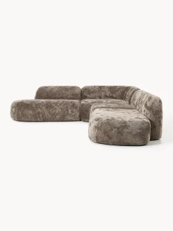 Divano angolare componibile 4 posti in teddy bouclé con chaise longue Wolke
