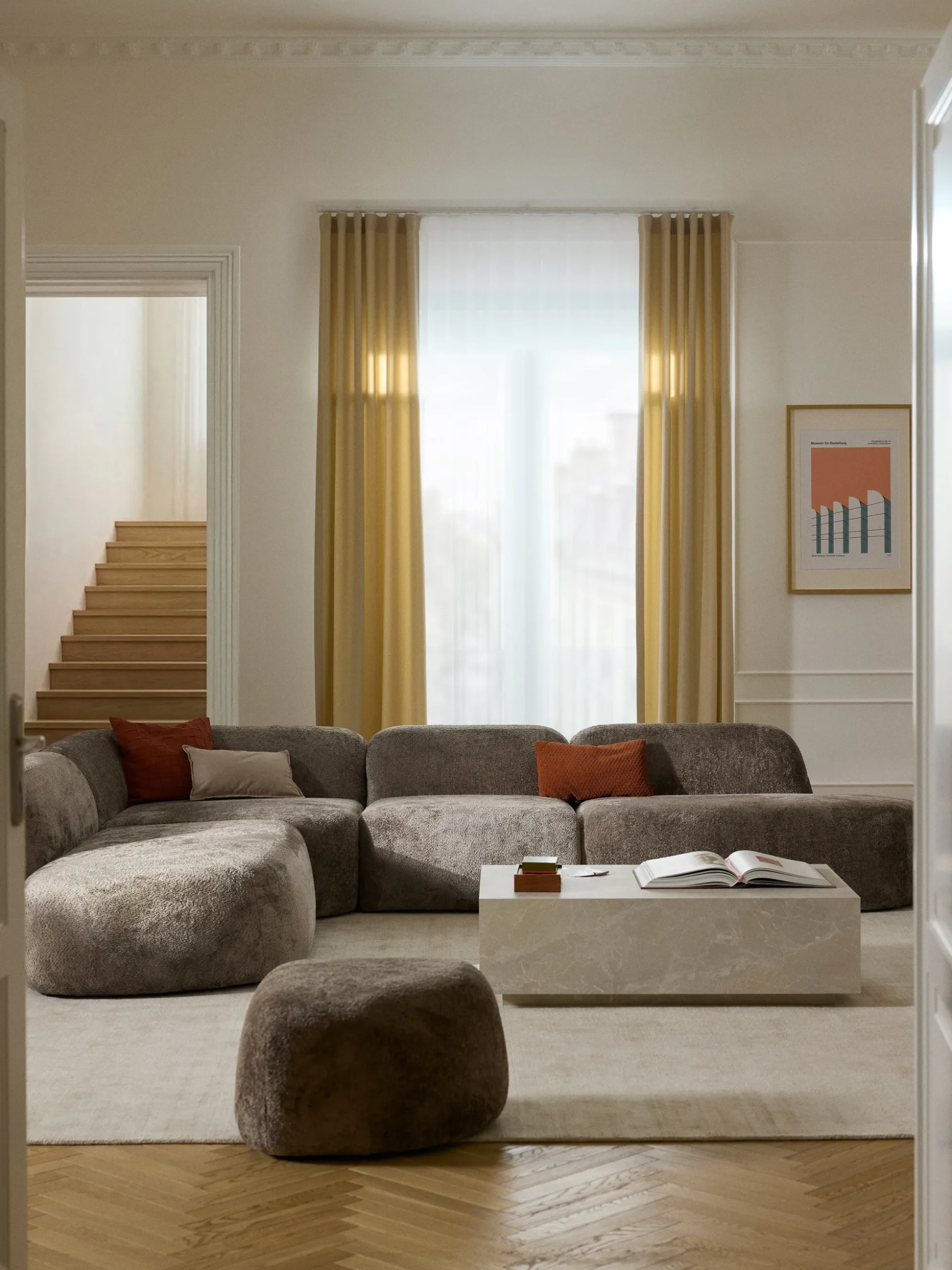 Divano angolare componibile 4 posti in teddy bouclé con chaise longue Wolke