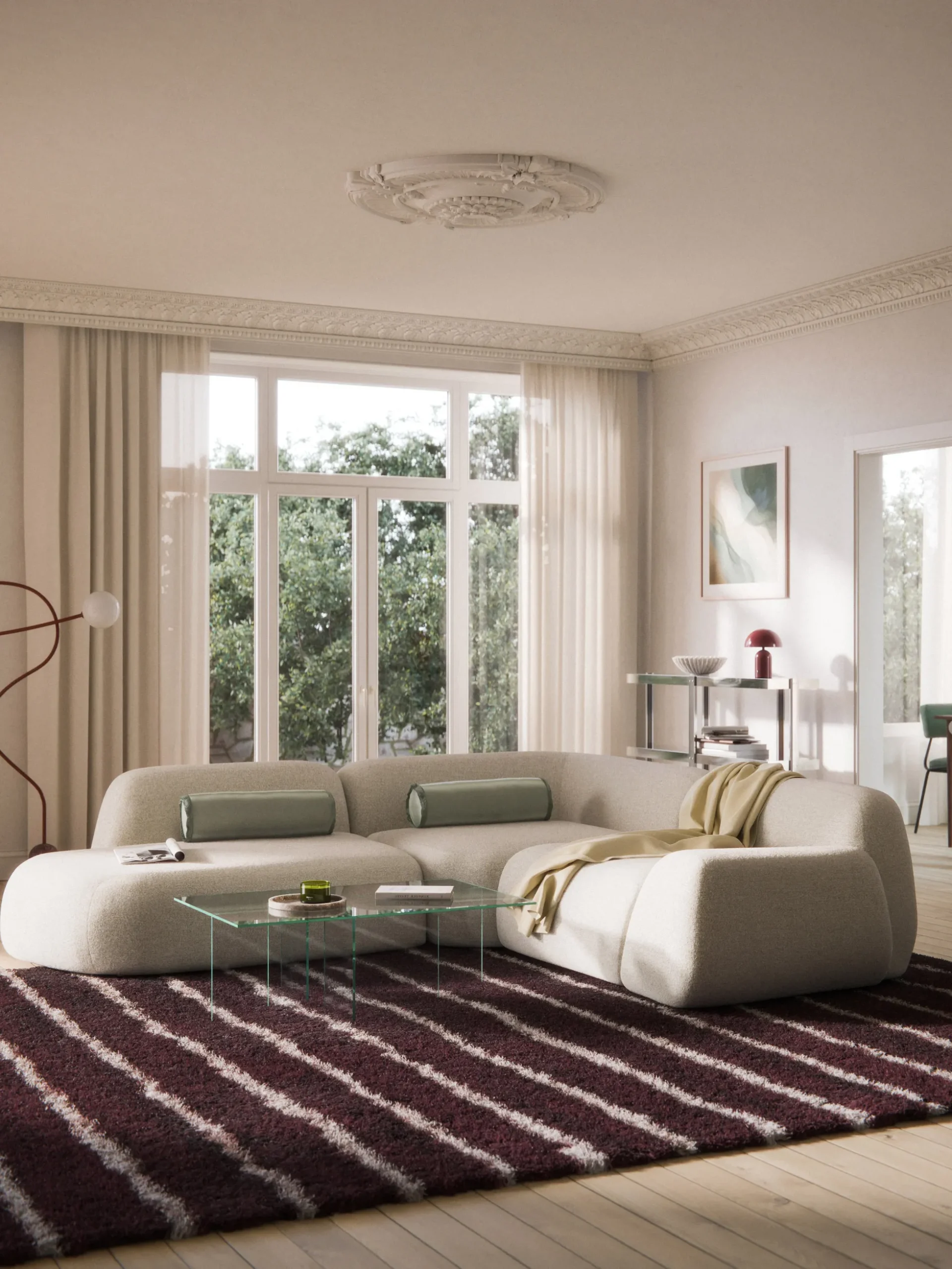 Divano angolare componibile 4 posti in bouclé con chaise longue Wolke